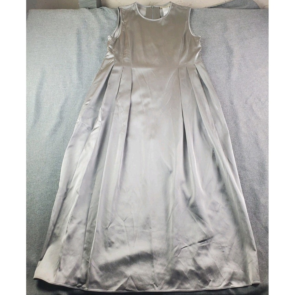 'S Max Mara Sleeveless Pleated Maxi Dress Womens Size 10 Silver Lagenlook